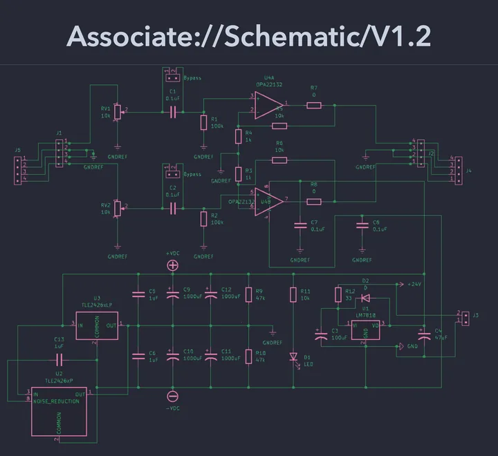 Associate v1.2 schematic &mdash; buffer, rail splitter and regulator