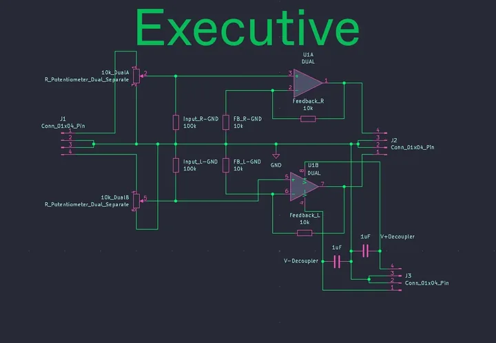 Executive gain stage schematic &mdash; dual op-amp line stage